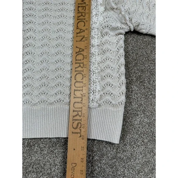 Anthropologie Kachel Shimmer Crochet Short Sleeve Sweater Size Small Offwhite - Picture 5 of 11